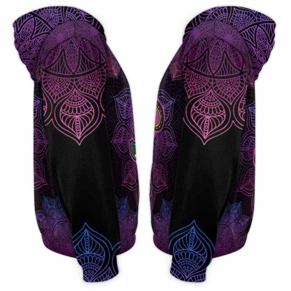 AOPH-U-Ani-SugaSkulBlacMdl-Cow-211028NA10 @ Cow Sugar Skull Black Mandala-Cow Sugar Skull With Purple Mandala 3D Hoodie