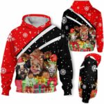 AOPH-U-Ani-HalfRedAnim-Cow-211028VY10 @ Cow Half Red Animal-Cow Christmas Funny Snow Red 3D Hoodie