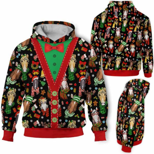 AOPH-U-Ani-ChriBlacPtn-Hrse-211028VA10 @ Horse Christmas Black Pattern-Horse Christmas Black Pattern On Suite 3D Hoodie