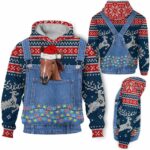 AOPH-U-Ani-FarmDungChriKnitPtn-Hrse-211028VA10 @ Horse Farm Dungarees Christmas Knit Pattern-Horse Wears Santa Hat Funny Farmer Suite 3D Hoodie