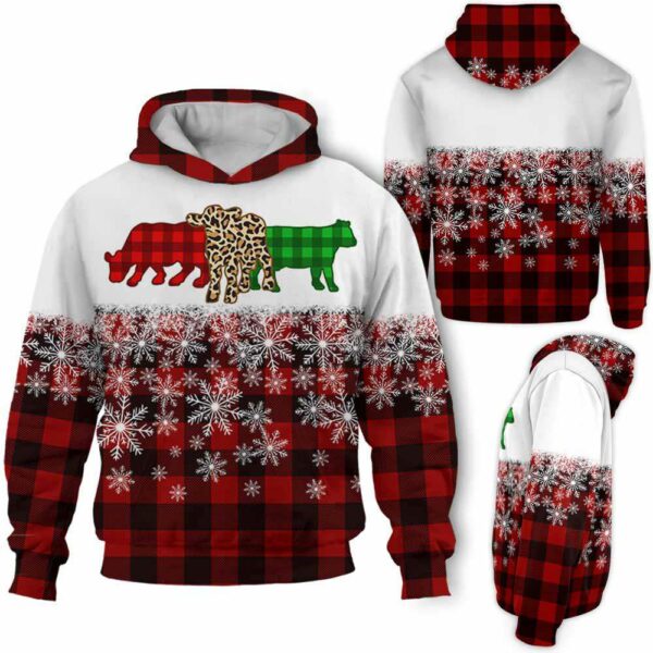 AOPH-U-Ani-SnowPlaiPtn-Cow-211028VA10 @ Cow Snow Plaid Pattern-Cow Christmas Plaid Snow 3D Hoodie