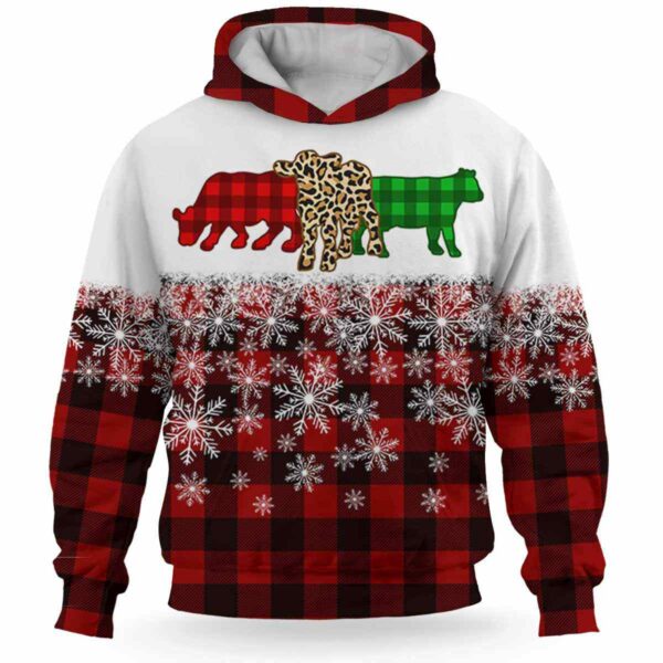 AOPH-U-Ani-SnowPlaiPtn-Cow-211028VA10 @ Cow Snow Plaid Pattern-Cow Christmas Plaid Snow 3D Hoodie