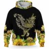 AOPH-W-Ani-Sfl-Cikn-211026VA10 @ Chicken Sunflower-Chicken Floral Line Art Sunflower 3D Hoodie