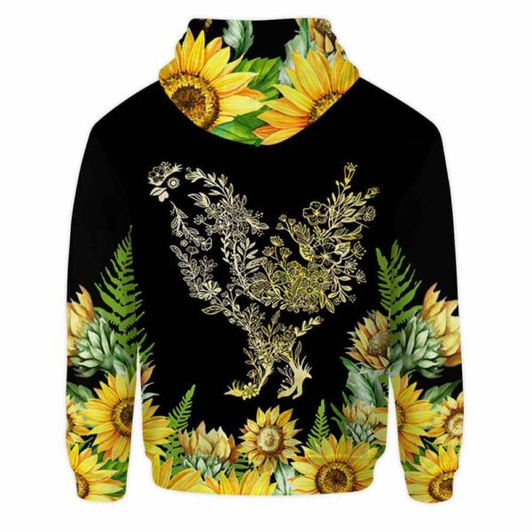 AOPH-W-Ani-Sfl-Cikn-211026VA10 @ Chicken Sunflower-Chicken Floral Line Art Sunflower 3D Hoodie