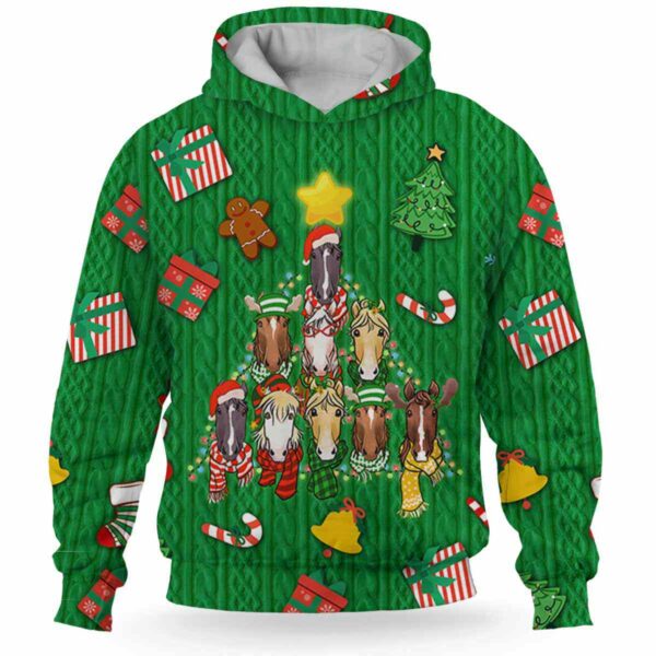 AOPH-U-Ani-GreeKnitPtn-Hrse-211028VA10 @ Horse Green Knit Pattern-Horse Christmas Tree Cute Pattern Green 3D Hoodie
