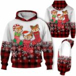 AOPH-U-Ani-SockAndPlaiPtn-Fox-211028VA10 @ Fox Sock and Plaid Pattern-Fox Christmas Sock Red Plaid Snow 3D Hoodie