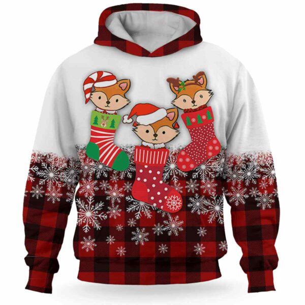 AOPH-U-Ani-SockAndPlaiPtn-Fox-211028VA10 @ Fox Sock and Plaid Pattern-Fox Christmas Sock Red Plaid Snow 3D Hoodie