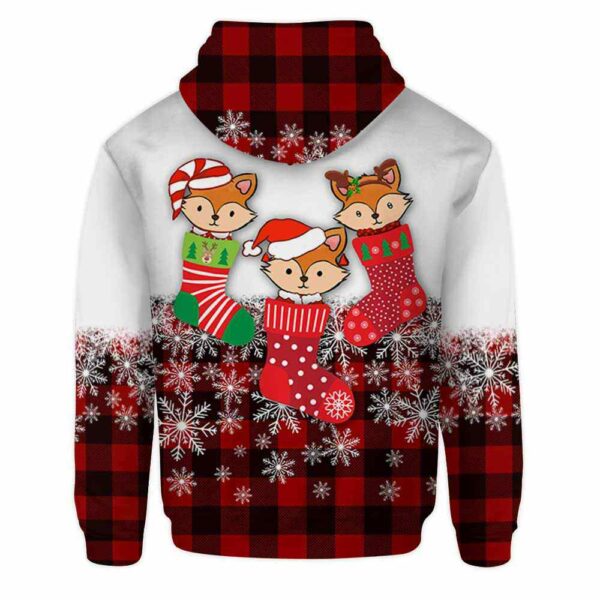 AOPH-U-Ani-SockAndPlaiPtn-Fox-211028VA10 @ Fox Sock and Plaid Pattern-Fox Christmas Sock Red Plaid Snow 3D Hoodie