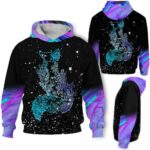 AOPH-U-Ani-Holo-Fox-211026VA10 @ Fox Hologram-Fox Floral Purple Hologram 3D Hoodie