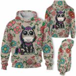 AOPH-W-Ani-SugaSkulBlacMexiFlwr-Hrse-211028NA10 @ Horse Sugar Skull Black Mexican Flower-Horse Sugar Skull With Floral Pattern 3D Hoodie