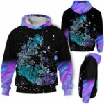 AOPH-U-Ani-Holo-Wolf-211026VA10 @ Wolf Hologram-Wolves Floral Purple Hologram 3D Hoodie