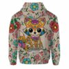 AOPH-W-Ani-SugaSkulBlacMexiFlwr-Fox-211028NA10 @ Fox Sugar Skull Black Mexican Flower-Fox Sugar Skull With Floral Pattern 3D Hoodie