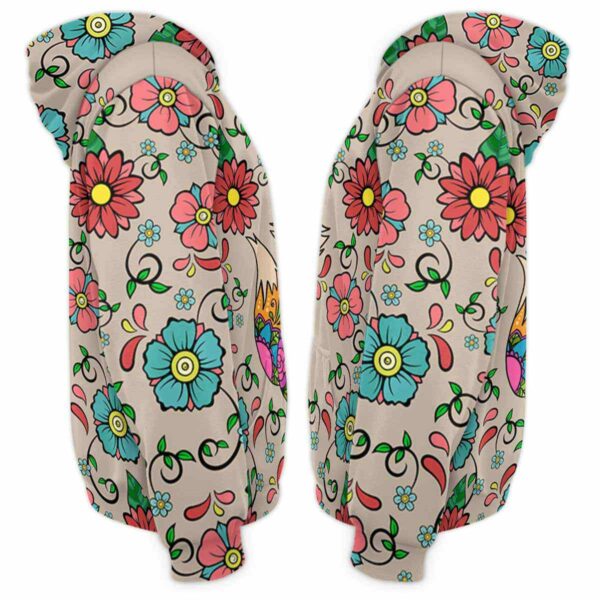 AOPH-W-Ani-SugaSkulBlacMexiFlwr-Fox-211028NA10 @ Fox Sugar Skull Black Mexican Flower-Fox Sugar Skull With Floral Pattern 3D Hoodie