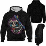 AOPH-U-Ani-SugaSkulBlacBg-Slth-211029NA10 @ Sloth Sugar Skull Black BG-Sloth Sugar Skull Black Pattern 3D Hoodie