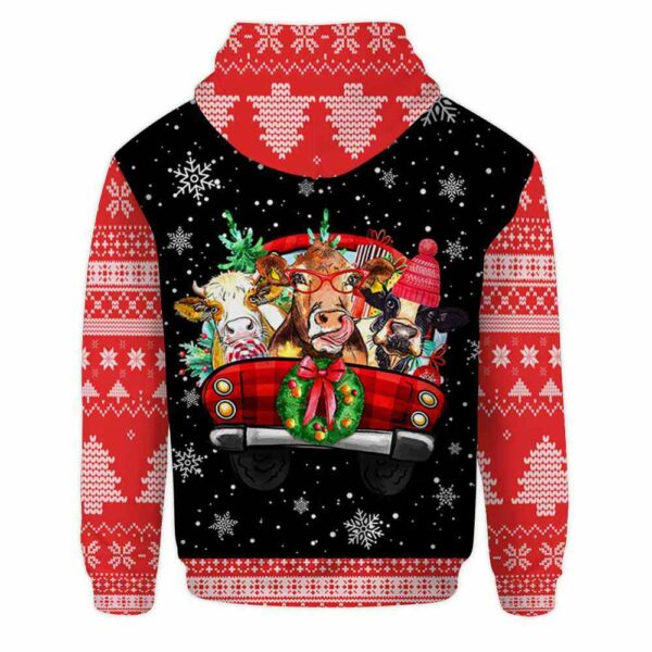 AOPH-U-Ani-RedKnitSnow-Cow-211028VY10 @ Cow Red Knitted Snow-Cow Christmas Red Knit Pattern Snow 3D Hoodie