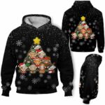 AOPH-U-Ani-SnowPtn-Cow-211028VA10 @ Cow Snow Pattern-Cow Christmas Tree Snow Black 3D Hoodie