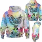 AOPH-W-Ani-WateFral-Cikn-211026VA10 @ Chicken Watercolor Floral-Chicken Floral Line Art Watercolor 3D Hoodie
