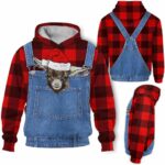 AOPH-U-Ani-FarmDungRedPlai-Goat-211028VA10 @ Goat Farm Dungarees Red Plaid-Goat Red Plaid Funny Farmer Suite 3D Hoodie