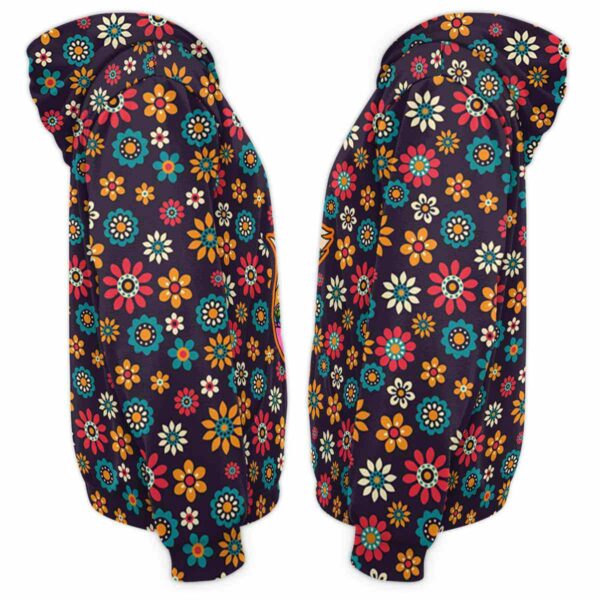 AOPH-W-Ani-SugaSkulMexiFralPtn-Fox-211028NA10 @ Fox Sugar Skull Mexico Floral Pattern-Fox Sugar Skull With Colorful Flower Pattern 3D Hoodie