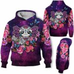 AOPH-W-Ani-SugaSkulFralSmok-Axolo-211028NA10 @ Axolotl Sugar Skull Floral Smoke-Axolotl Sugar Skull Pink Purple Flower Galaxy 3D Hoodie