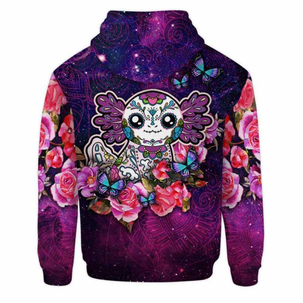 AOPH-W-Ani-SugaSkulFralSmok-Axolo-211028NA10 @ Axolotl Sugar Skull Floral Smoke-Axolotl Sugar Skull Pink Purple Flower Galaxy 3D Hoodie