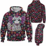 AOPH-W-Ani-SugaSkulMexiFralPtn-Axolo-211028NA10 @ Axolotl Sugar Skull Mexico Floral Pattern-Axolotl Sugar Skull With Colorful Flower Pattern 3D Hoodie