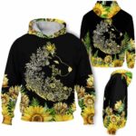AOPH-W-Ani-Sfl-Wolf-211026VA10 @ Wolf Sunflower-Wolves Floral Line Art Sunflower 3D Hoodie