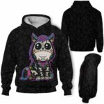AOPH-U-Ani-SugaSkulBlacBg-Hrse-211029NA10 @ Horse Sugar Skull Black BG-Horse Sugar Skull Black Pattern 3D Hoodie