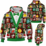 AOPH-U-Ani-PlaiColoSewiPatc-Cow-211028VA10 @ Cow plaid colorful sewing patches-Cow Christmas Cute Plaid Patches 3D Hoodie