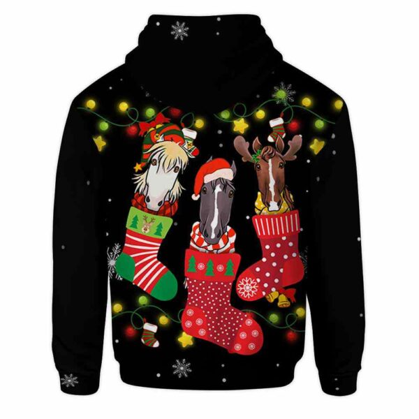 AOPH-U-Ani-CuteSockSnow-Hrse-211026VA10 @ Horse Cute Sock Snow-Horse In Cute Sock Black Pattern 3D Hoodie