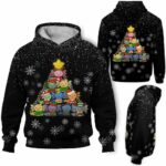 AOPH-U-Ani-SnowPtn-Axolo-211028VA10 @ Axolotl Snow Pattern-Axolotl Christmas Tree Snow Black 3D Hoodie