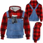 AOPH-U-Ani-FarmDungRedPlai-Hrse-211028VA10 @ Horse Farm Dungarees Red Plaid-Horse Red Plaid Funny Farmer Suite 3D Hoodie