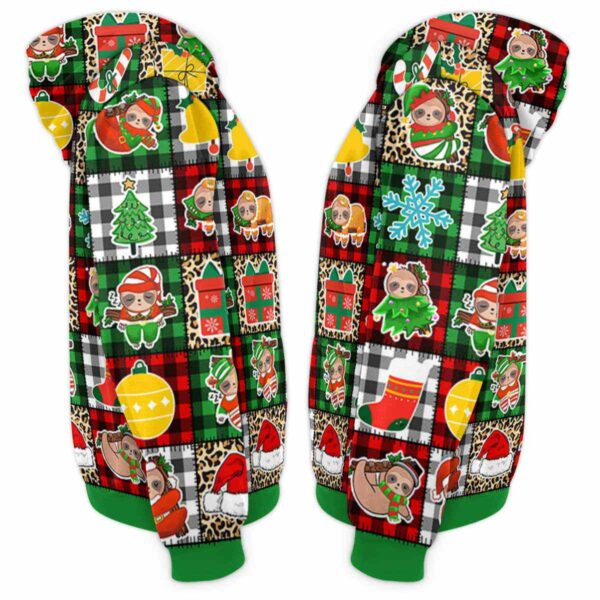 AOPH-U-Ani-PlaiColoSewiPatc-Slth-211028VA10 @ Sloth plaid colorful sewing patches-Sloth Christmas Cute Plaid Patches 3D Hoodie