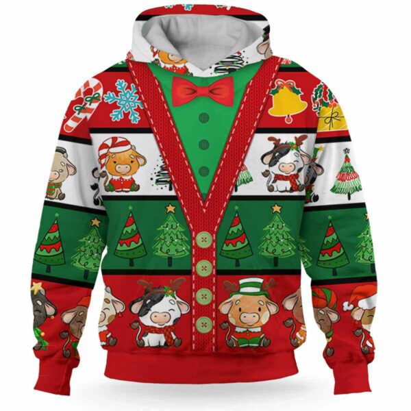 AOPH-U-Ani-ChriSeamPtn-Cow-211028VA10 @ Cow Christmas Seamless Pattern-Cow Christmas Line Pattern 3D Hoodie