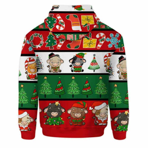 AOPH-U-Ani-ChriSeamPtn-Cow-211028VA10 @ Cow Christmas Seamless Pattern-Cow Christmas Line Pattern 3D Hoodie