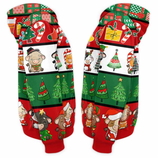 AOPH-U-Ani-ChriSeamPtn-Cow-211028VA10 @ Cow Christmas Seamless Pattern-Cow Christmas Line Pattern 3D Hoodie