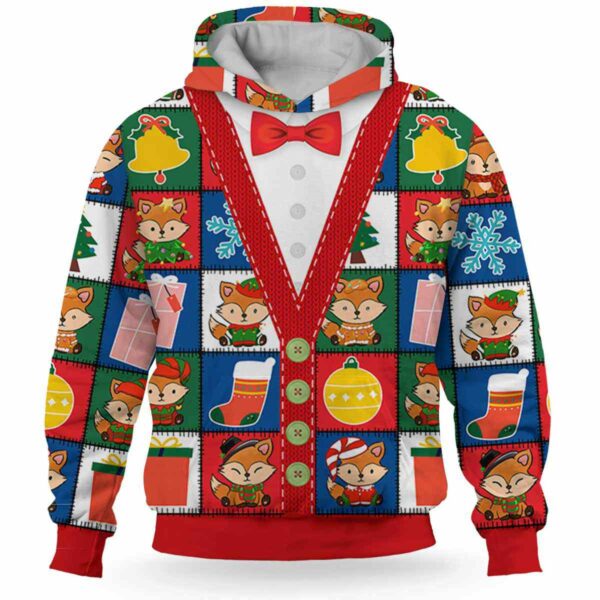 AOPH-U-Ani-ColoSewiPatc-Fox-211028VA10 @ Fox colorful sewing patches-Fox Christmas Colorful Patches 3D Hoodie