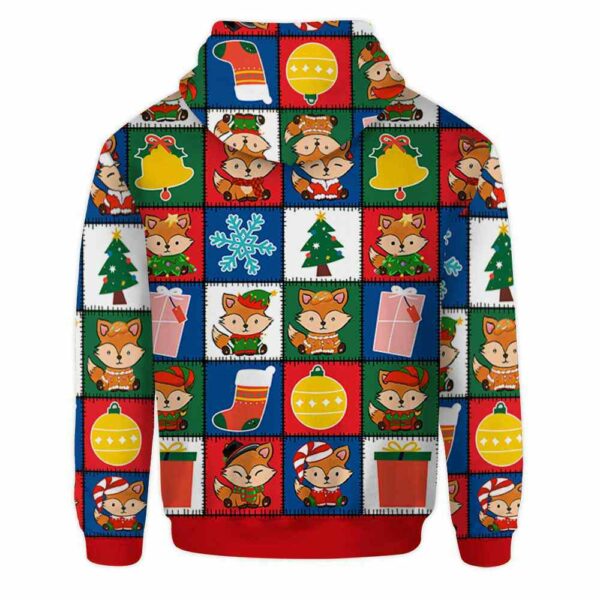 AOPH-U-Ani-ColoSewiPatc-Fox-211028VA10 @ Fox colorful sewing patches-Fox Christmas Colorful Patches 3D Hoodie