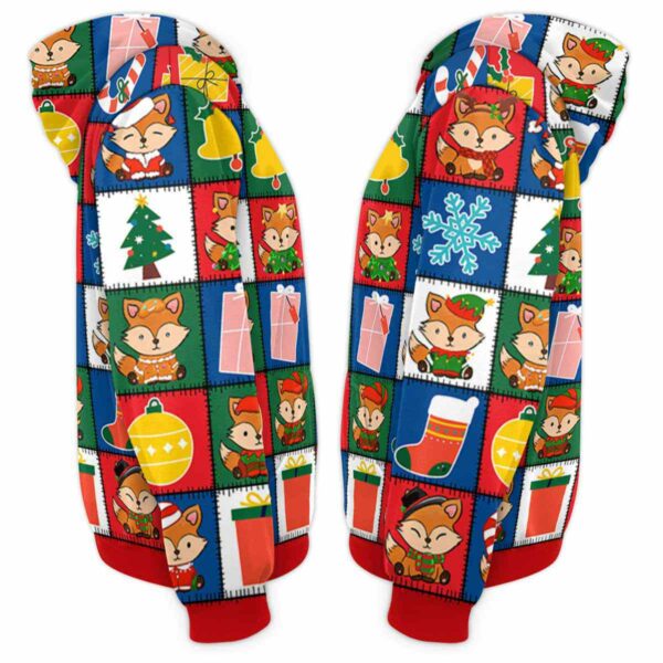 AOPH-U-Ani-ColoSewiPatc-Fox-211028VA10 @ Fox colorful sewing patches-Fox Christmas Colorful Patches 3D Hoodie