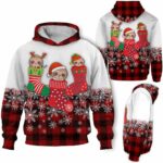 AOPH-U-Ani-SockAndPlaiPtn-Slth-211028VA10 @ Sloth Sock and Plaid Pattern-Sloth Christmas Sock Red Plaid Snow 3D Hoodie