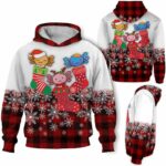 AOPH-U-Ani-SockAndPlaiPtn-Axolo-211028VA10 @ Axolotl Sock and Plaid Pattern-Axolotl Christmas Sock Red Plaid Snow 3D Hoodie