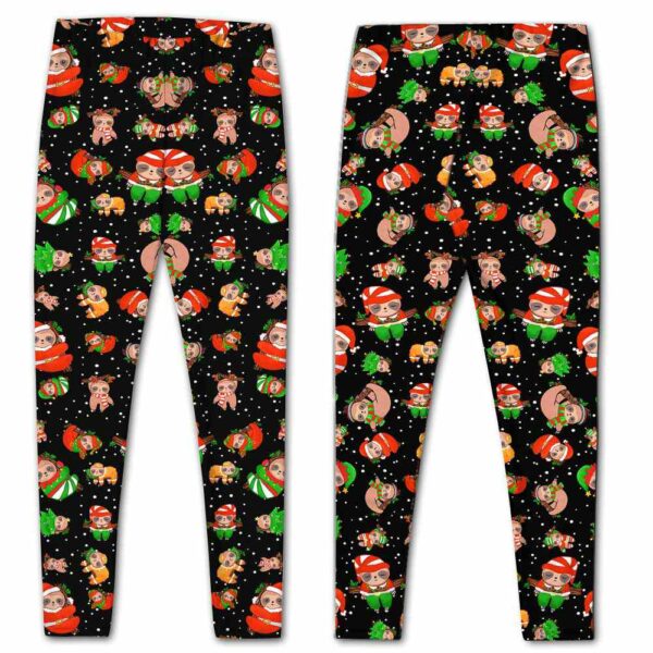 LEGG-W-Ani-AnimPtn-Slth-211025VY10 @ Sloth Animal Pattern-Christmas Cute Pattern Sloth Leggings