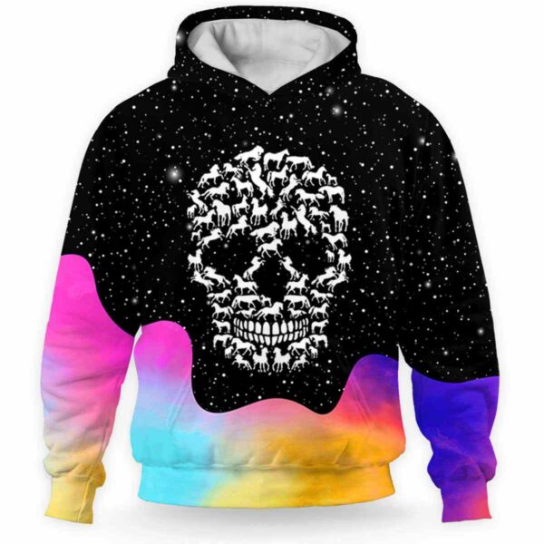 AOPH-U-Ani-WateSkulAnim-Hrse-211103VY10 @ Horse Watercolor Skull Animal-Horse Skull Pattern Watercolor 3D Hoodie