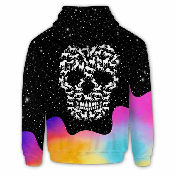 AOPH-U-Ani-WateSkulAnim-Hrse-211103VY10 @ Horse Watercolor Skull Animal-Horse Skull Pattern Watercolor 3D Hoodie