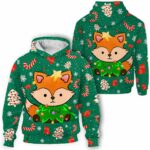 AOPH-U-Ani-TreeGreePtn-Fox-211102VY10 @ Fox Tree Green Pattern-Fox Christmas Tree Green 3D Hoodie