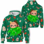 AOPH-U-Ani-TreeGreePtn-Slth-211102VY10 @ Sloth Tree Green Pattern-Sloth Christmas Tree Green 3D Hoodie