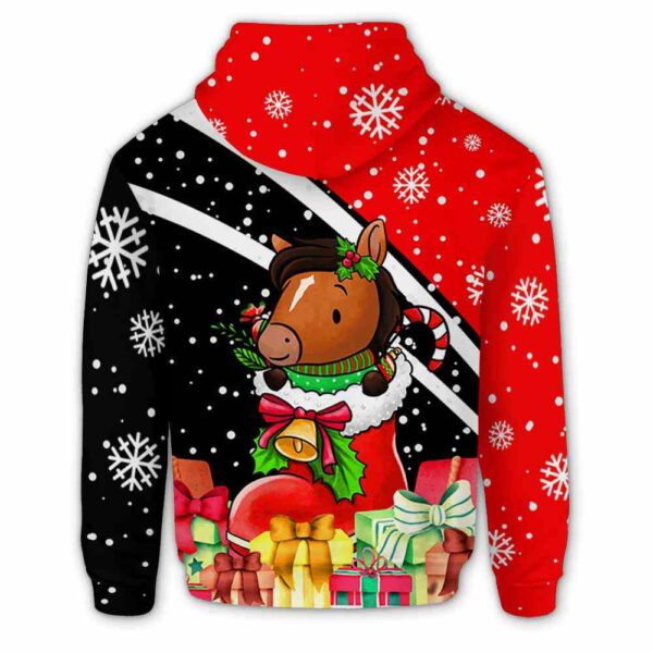 AOPH-U-Ani-HalfRedShoe-Hrse-211104VY10 @ Horse Half Red Shoe-Horse Christmas Present Red Black 3D Hoodie