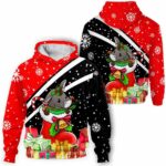 AOPH-U-Ani-HalfRedShoe-Dnk-211104VY10 @ Donkey Half Red Shoe-Donkey Christmas Present Red Black 3D Hoodie