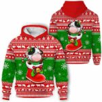 AOPH-U-Ani-RedKnitShoe-Cow-211104VY10 @ Cow Red Knitted Shoe-Cow Christmas Boot Red Knitted 3D Hoodie