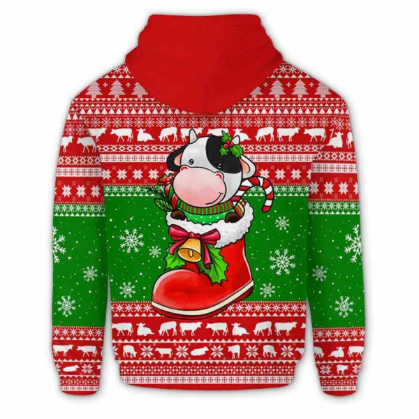 AOPH-U-Ani-RedKnitShoe-Cow-211104VY10 @ Cow Red Knitted Shoe-Cow Christmas Boot Red Knitted 3D Hoodie